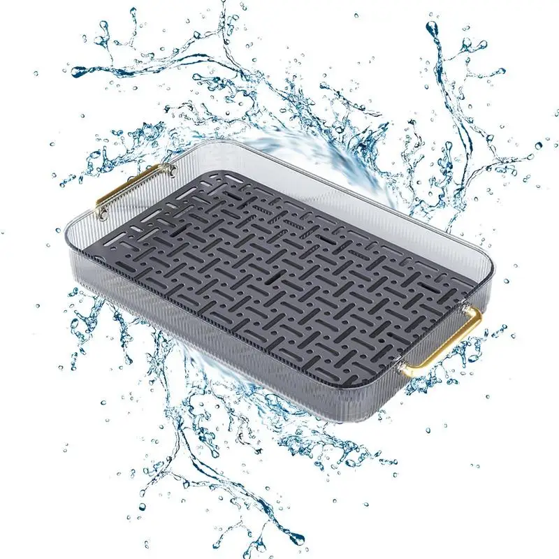 Tea Serving Tray With Drain Double Layer Large Capacity Rectangular Cup Drain Board Multifunctional Serving Tray With Handle For 
Tea Serving Tray With Drain Double Layer Large Capacity Rectangular Cup Drain Board Multifunctional Serving Tray With Handle For