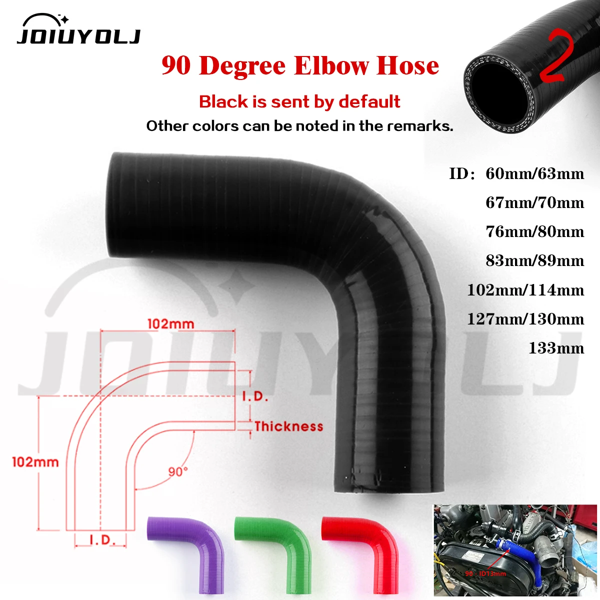 3PLY 102mm Length 90 Degree Elbow General Silicone Coolant Intercooler Pipe Tube Hose ID 60 63 67 70 76 80 83 89 102 114 127 mm
3PLY 102mm Length 90 Degree Elbow General Silicone Coolant Intercooler Pipe Tube Hose ID 60 63 67 70 76 80 83 89 102 114 127 mm