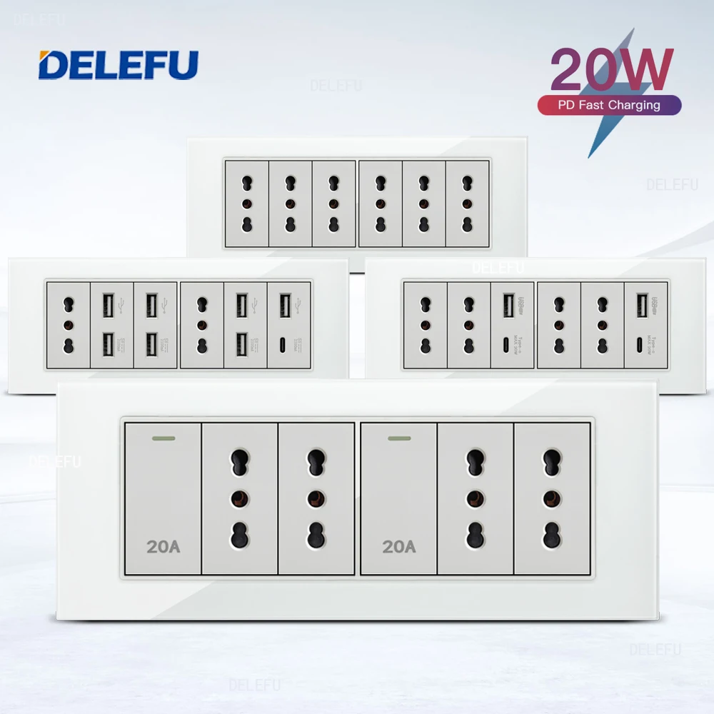 DELEFU Glass SC70 Panel 195mm White Italian Standard USB C-type Fast Charging Wall Socket Switch TV Telephone CAT5 CAT6
DELEFU Glass SC70 Panel 195mm White Italian Standard USB C-type Fast Charging Wall Socket Switch TV Telephone CAT5 CAT6