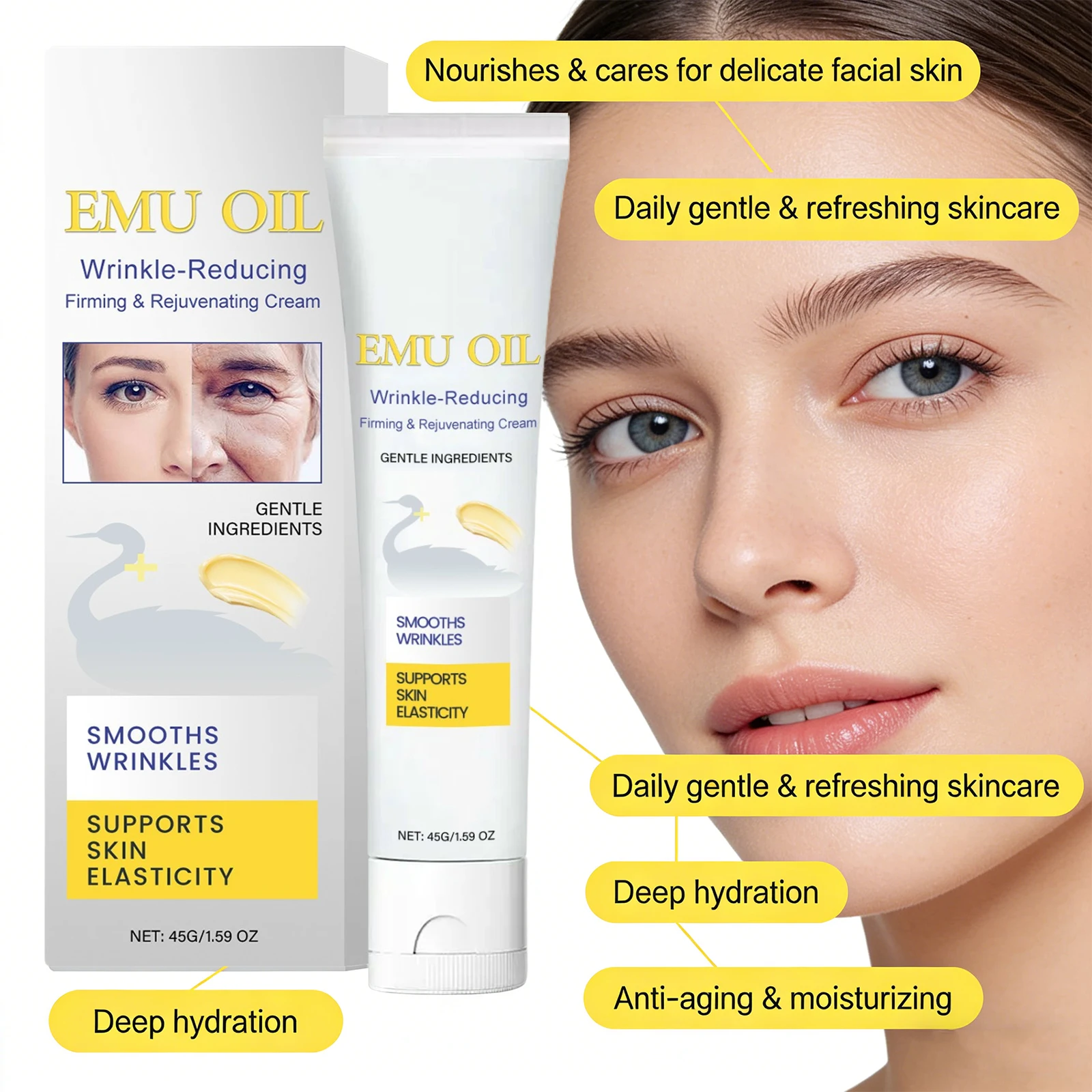 Emu Oil Wrinkle Reducing Cream Firming Lifting Skin Rejuvenating Improve Elasticity Tightening Smoothing Fine Lines Face Care
Emu Oil Wrinkle Reducing Cream Firming Lifting Skin Rejuvenating Improve Elasticity Tightening Smoothing Fine Lines Face Care