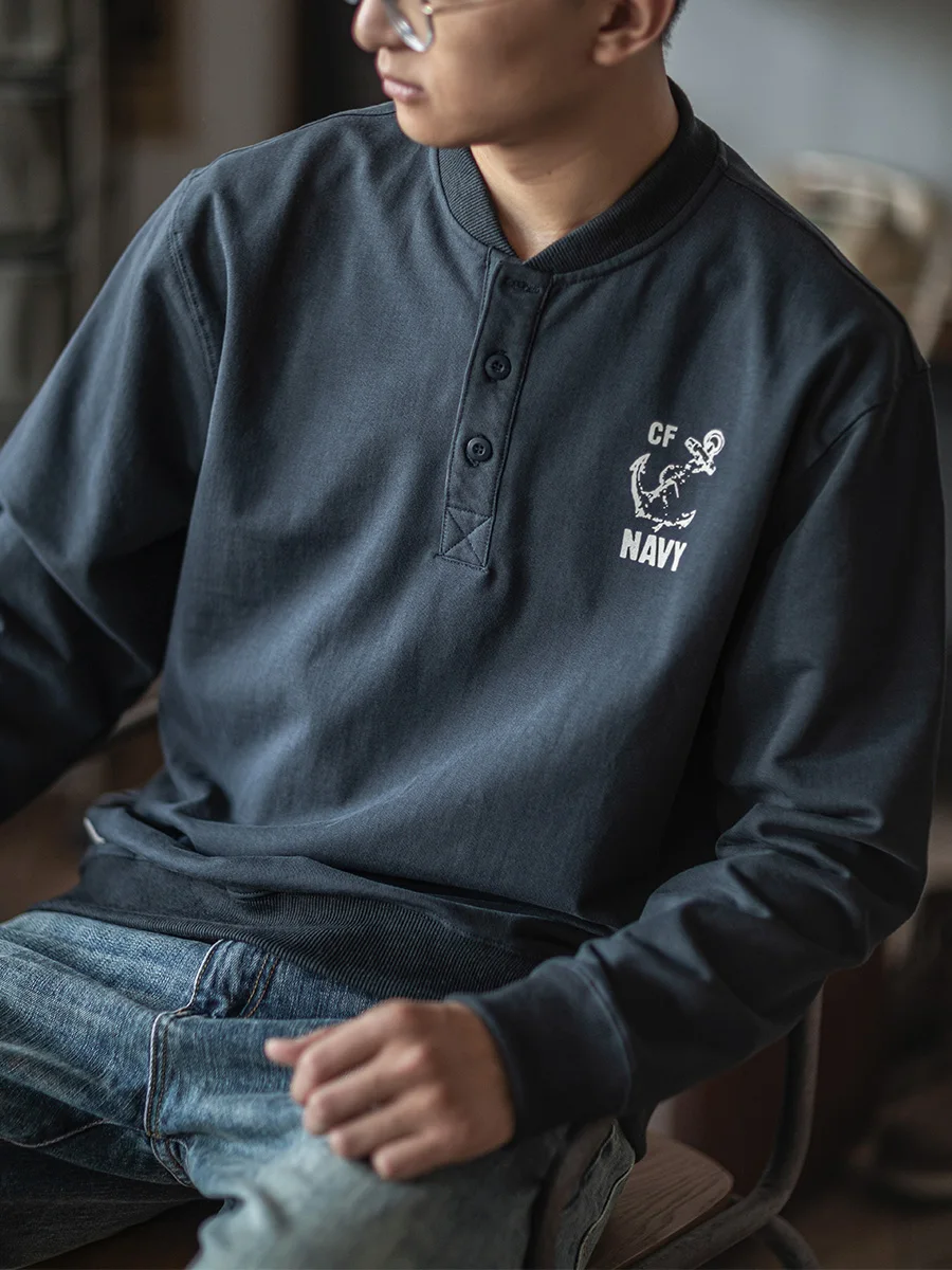 Indigo Sea American Navy Retro Waed Heavyweight Henry Collar Sweatirt Long Sve Overhead Men's Autumn Winter Cotton Cre...
Indigo Sea American Navy Retro Waed Heavyweight Henry Collar Sweatirt Long Sve Overhead Men's Autumn Winter Cotton Cre...