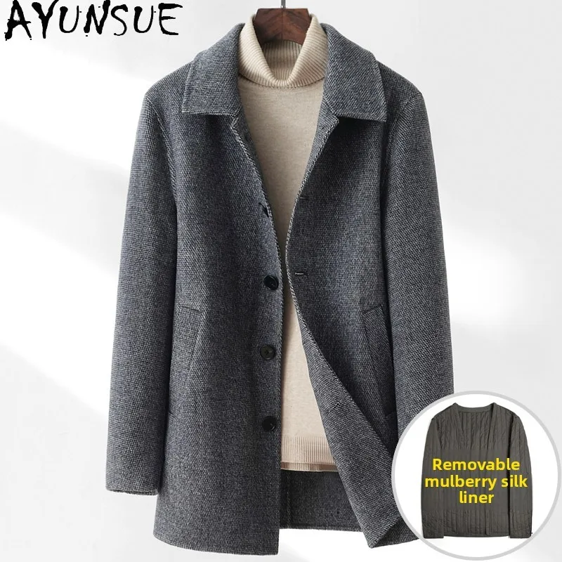 AYUNSUE Luxury Double-sided 100% Wool Coats for Man Autumn Winter Detachable Real Silk Liner Trench Coat Mid-long Men's Jacket
AYUNSUE Luxury Double-sided 100% Wool Coats for Man Autumn Winter Detachable Real Silk Liner Trench Coat Mid-long Men's Jacket