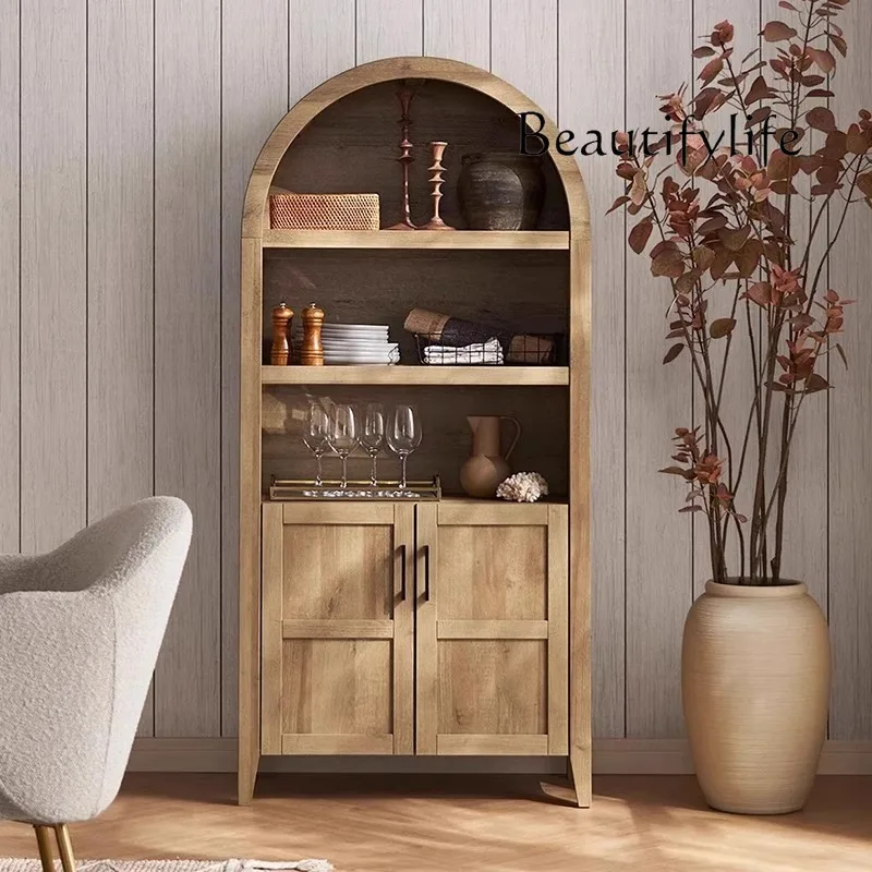 American solid wood bookcase Small apartment study open locker French retro arched dining side cabinet
American solid wood bookcase Small apartment study open locker French retro arched dining side cabinet