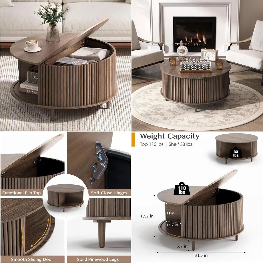 Mid-Century Modern Coffee Table with Storage, 31.5 Sliding Door, Solid Wood Legs, Minimalist Fluted Design for Small Living Spac
Mid-Century Modern Coffee Table with Storage, 31.5 Sliding Door, Solid Wood Legs, Minimalist Fluted Design for Small Living Spac