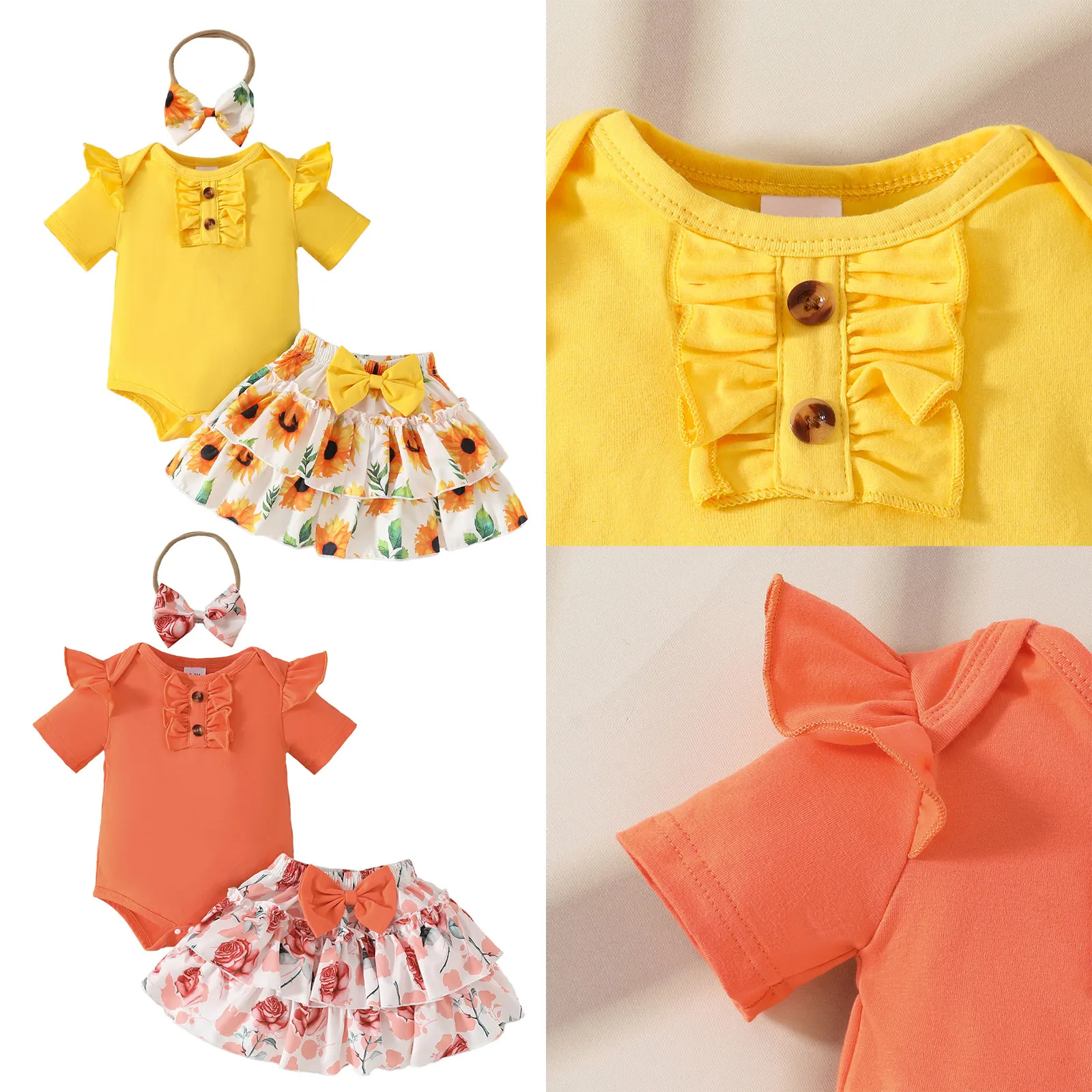 Toddler Girls Clothing Cute Summer Set Short Sleeveless Ruffled Rompers with Floral Bow Skirts Holiday Birthday Party Daily Wear
Toddler Girls Clothing Cute Summer Set Short Sleeveless Ruffled Rompers with Floral Bow Skirts Holiday Birthday Party Daily Wear