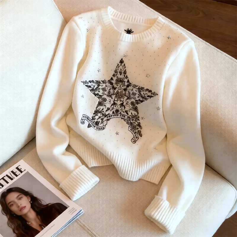 Осень-зима женский вязаный свитер с вышивкой звезд и стразами, мягкий уютный универсальный длинный свек круглый пуловер Faion
Осень-зима женский вязаный свитер с вышивкой звезд и стразами, мягкий уютный универсальный длинный свек круглый пуловер Faion