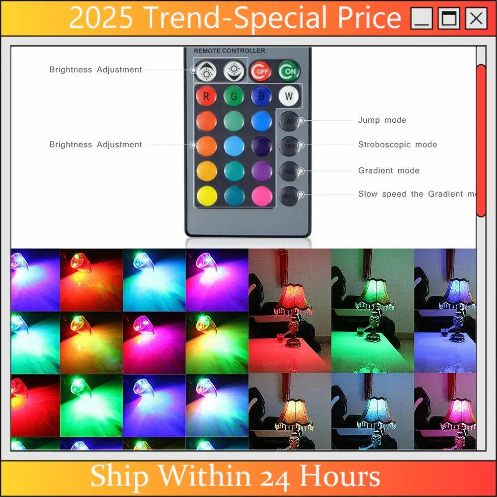 AA64 3 Вт Smart E12 RGB светодиодная красочная лампа изменения цвета с 24 свечами, кнопка дистанционного управления, прозрачный абажур
AA64 3 Вт Smart E12 RGB светодиодная красочная лампа изменения цвета с 24 свечами, кнопка дистанционного управления, прозрачный абажур