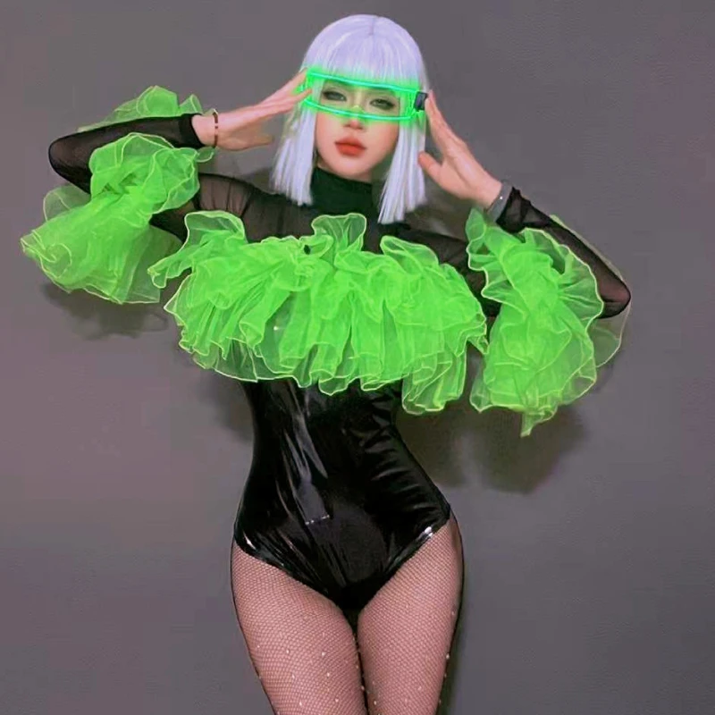 Bar Nightclub DJ DS Gogo Dance Costumes Black Leather Green Lace Bodysuit Women Pole Dance Clothing Stage Rave Outfits XS9909
Bar Nightclub DJ DS Gogo Dance Costumes Black Leather Green Lace Bodysuit Women Pole Dance Clothing Stage Rave Outfits XS9909