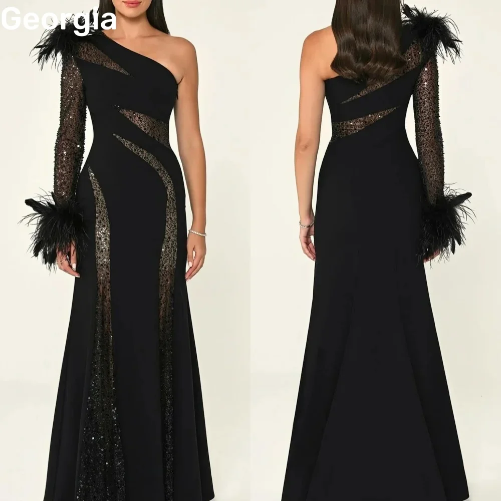 Customized Evening Dresses Mermaid One-Shoulder Floor-Length Feather Beadings Wedding Dress Zipper Up Long Sleeves Formal Occasi
Customized Evening Dresses Mermaid One-Shoulder Floor-Length Feather Beadings Wedding Dress Zipper Up Long Sleeves Formal Occasi