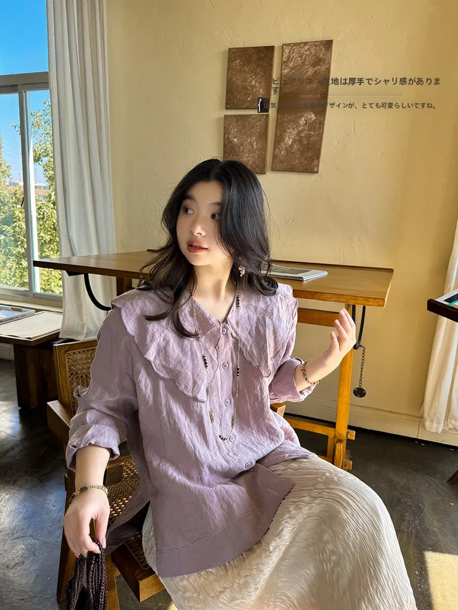 Annforest Vintage Linen Shirt Women's Loose Fit Doll Collar Top Versatile Comfortable Breathable Long Sleeve Pure Color
Annforest Vintage Linen Shirt Women's Loose Fit Doll Collar Top Versatile Comfortable Breathable Long Sleeve Pure Color