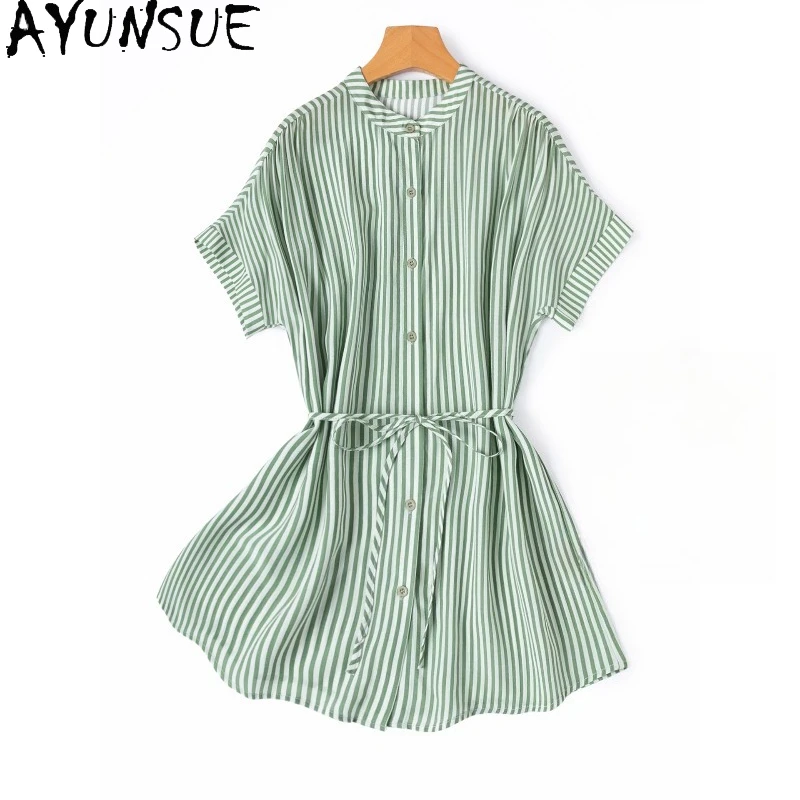 AYUNSUE 100% Silk Women's Blouses and Shirts Short Sleeve Tops for Woman Mid-length Summer Striped Shirt Woman Clothes Рубашка
AYUNSUE 100% Silk Women's Blouses and Shirts Short Sleeve Tops for Woman Mid-length Summer Striped Shirt Woman Clothes Рубашка