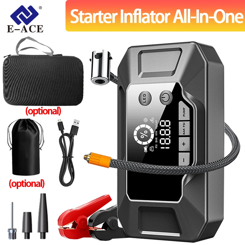 26000mAh Car Jump Starter & Tire Inflator with Air Compressor - USB Rechargeable, Multiple Protections, Emergency Power Bank
26000mAh Car Jump Starter & Tire Inflator with Air Compressor - USB Rechargeable, Multiple Protections, Emergency Power Bank