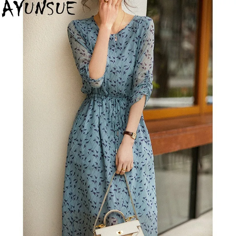 AYUNSUE Real Silk Dresses for Women Good Quality Tea Break Dress Mid-length Summer Dresses Elegant Woman Clothing Платье Женское
AYUNSUE Real Silk Dresses for Women Good Quality Tea Break Dress Mid-length Summer Dresses Elegant Woman Clothing Платье Женское