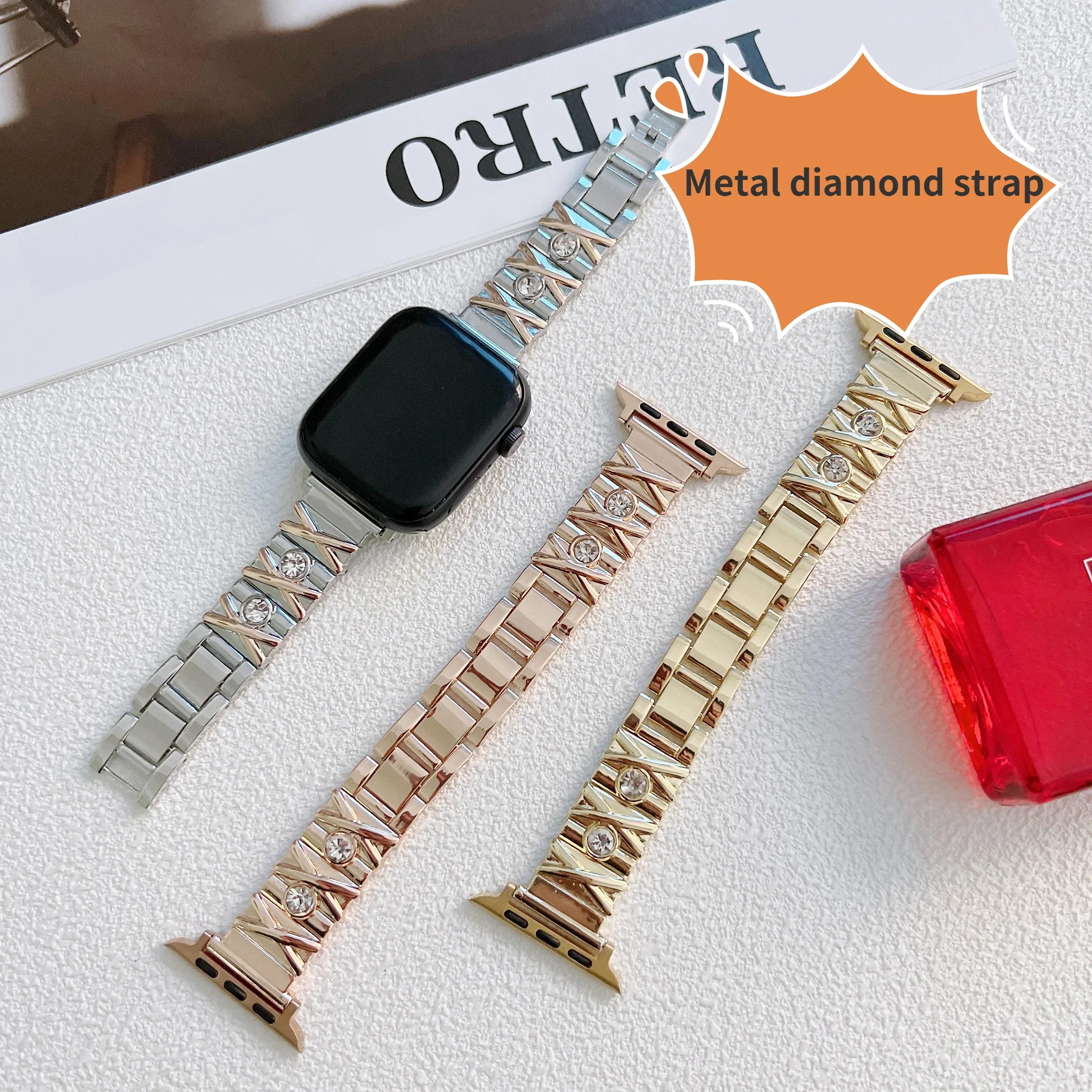 Metal Diamond Strap for Apple Watch Ultra 49mm 6 5 4 3 SE 44mm 42mm 40mm Sports Women Bracelet band iWatch 9 8 7 45mm 41mm belt
Metal Diamond Strap for Apple Watch Ultra 49mm 6 5 4 3 SE 44mm 42mm 40mm Sports Women Bracelet band iWatch 9 8 7 45mm 41mm belt
