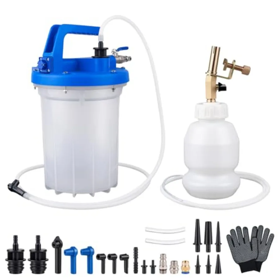 Pneumatic Brake Bleeding Tool with 3L Suction Can, 1L Refill Bottle and 22 Universal Fittings - One Person Upgrade Tool for Car
Pneumatic Brake Bleeding Tool with 3L Suction Can, 1L Refill Bottle and 22 Universal Fittings - One Person Upgrade Tool for Car