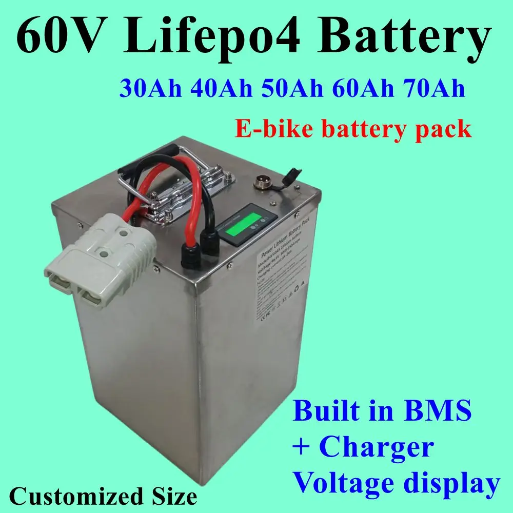 60V 50Ah 60AH 70Ah 30Ah 40Ah LiFepo4 Battery with BMS for 3000W 6000W E-bike Electric Scooter Motorcycle Golf cart + Charger
60V 50Ah 60AH 70Ah 30Ah 40Ah LiFepo4 Battery with BMS for 3000W 6000W E-bike Electric Scooter Motorcycle Golf cart + Charger