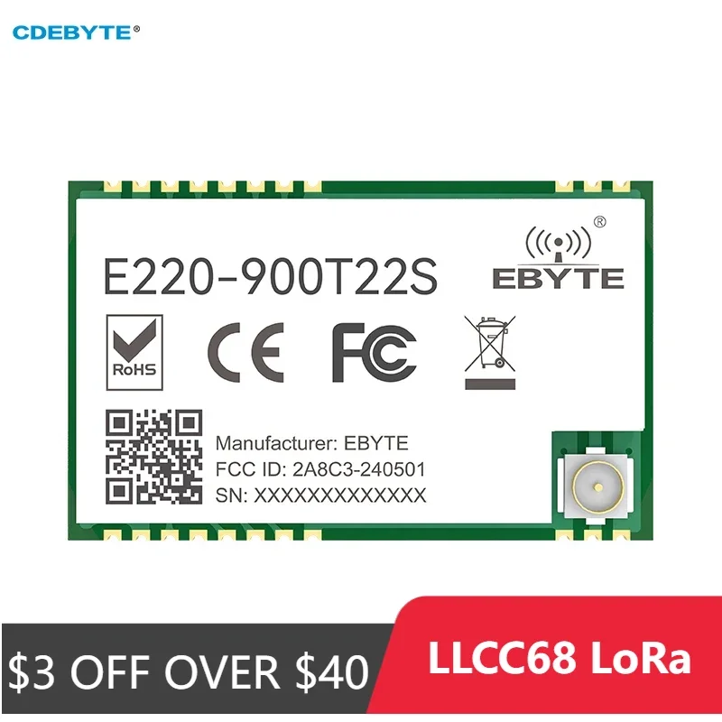 Модуль LLCC68 LoRa CDEBYTE E220-900T22S 873,125 МГц 22 дБм дальнего действия IPEX/отверстие для штампа UART WOR беспроводной передатчик-приемник
Модуль LLCC68 LoRa CDEBYTE E220-900T22S 873,125 МГц 22 дБм дальнего действия IPEX/отверстие для штампа UART WOR беспроводной передатчик-приемник