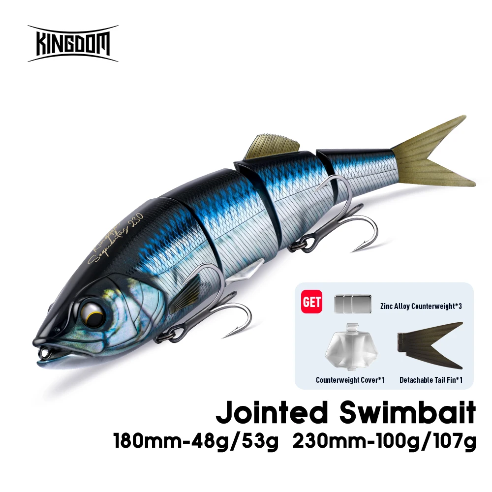 Kingdom Jointed Swimbait 180mm/48-53g 230mm/100-107g Floating Sinking 4Section Bionic Artificial Bait For Saltwater Bass Fishing
Kingdom Jointed Swimbait 180mm/48-53g 230mm/100-107g Floating Sinking 4Section Bionic Artificial Bait For Saltwater Bass Fishing