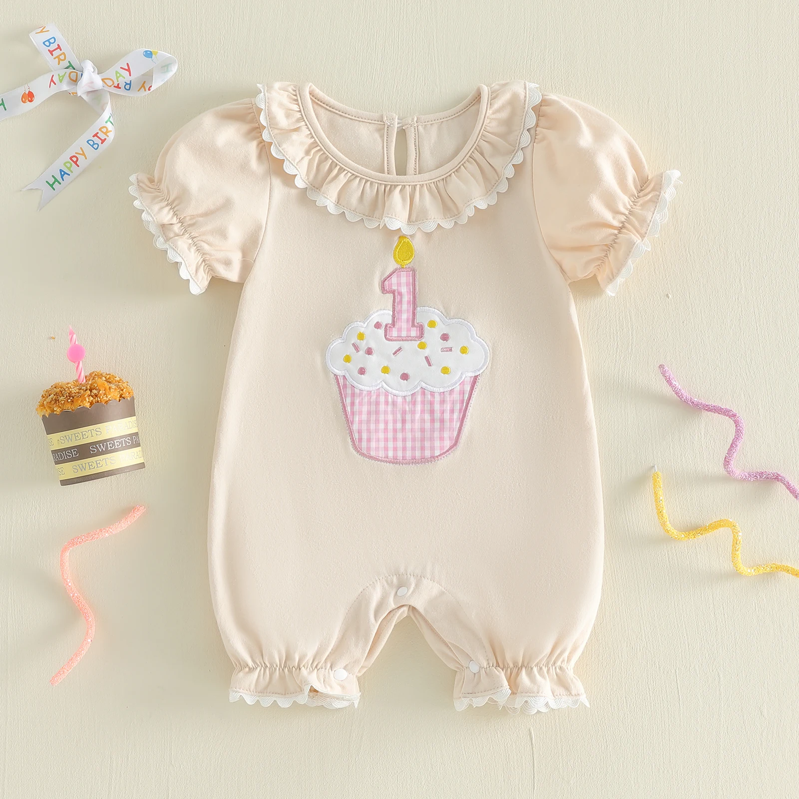 Newborn Baby Girl Birthday Romper Cupcake Embroidered Ruffle Trim Short Sleeve Jumpsuit Cute Casual Clothes
Newborn Baby Girl Birthday Romper Cupcake Embroidered Ruffle Trim Short Sleeve Jumpsuit Cute Casual Clothes
