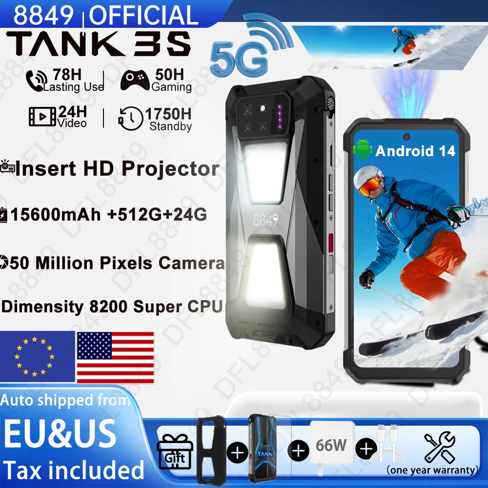 8849 Tank 3S Unihertz Rugged Smartphone with Projector 5G 24/32GB RAM 256/512GB ROM Dimensity 8200 64MP Night Vision Phone
8849 Tank 3S Unihertz Rugged Smartphone with Projector 5G 24/32GB RAM 256/512GB ROM Dimensity 8200 64MP Night Vision Phone