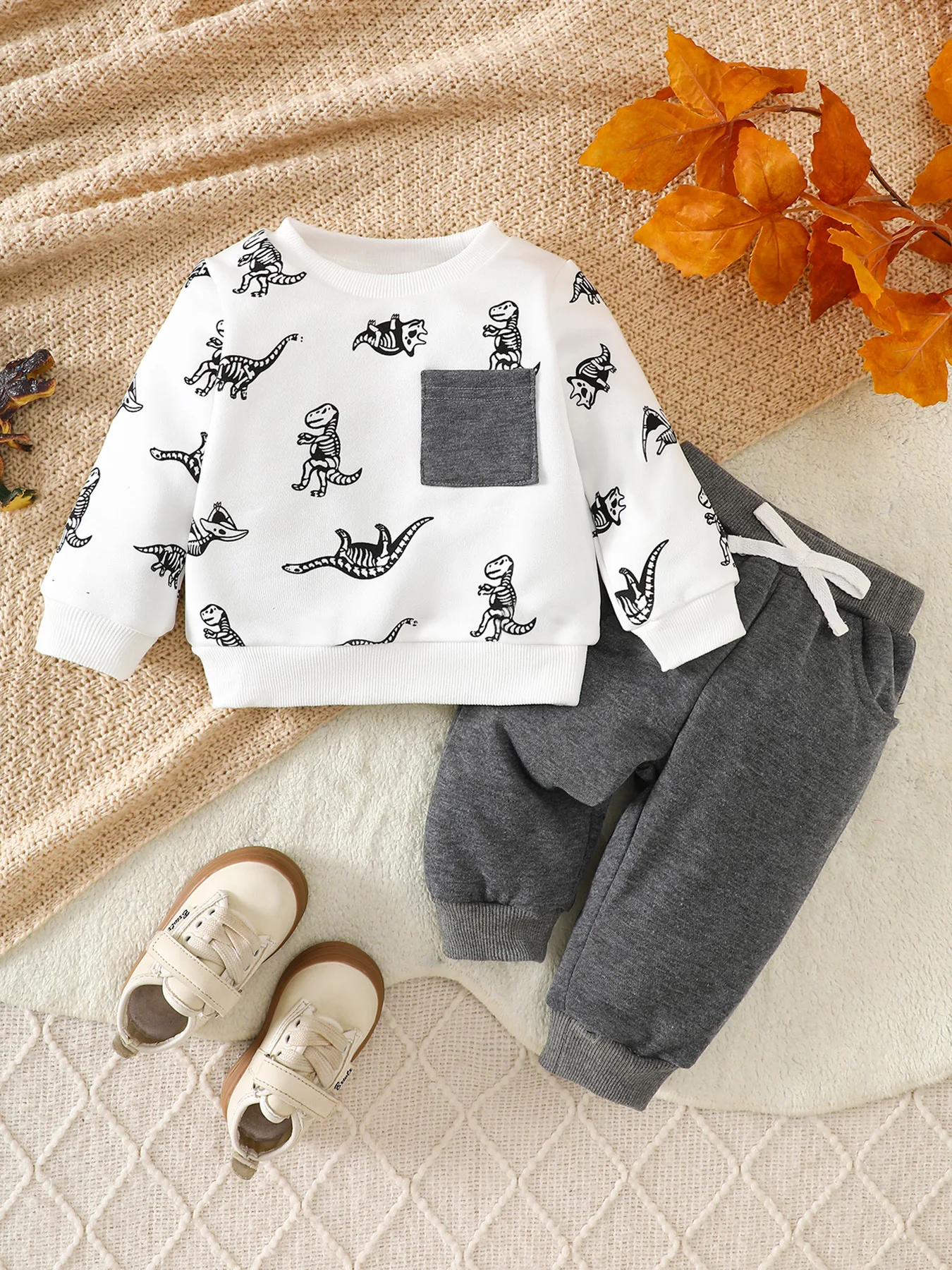 Baby Dinosaur Print Sweatshirt + Gray Sweatpants 2-Piece Set Cute Casual Outfit
Baby Dinosaur Print Sweatshirt + Gray Sweatpants 2-Piece Set Cute Casual Outfit