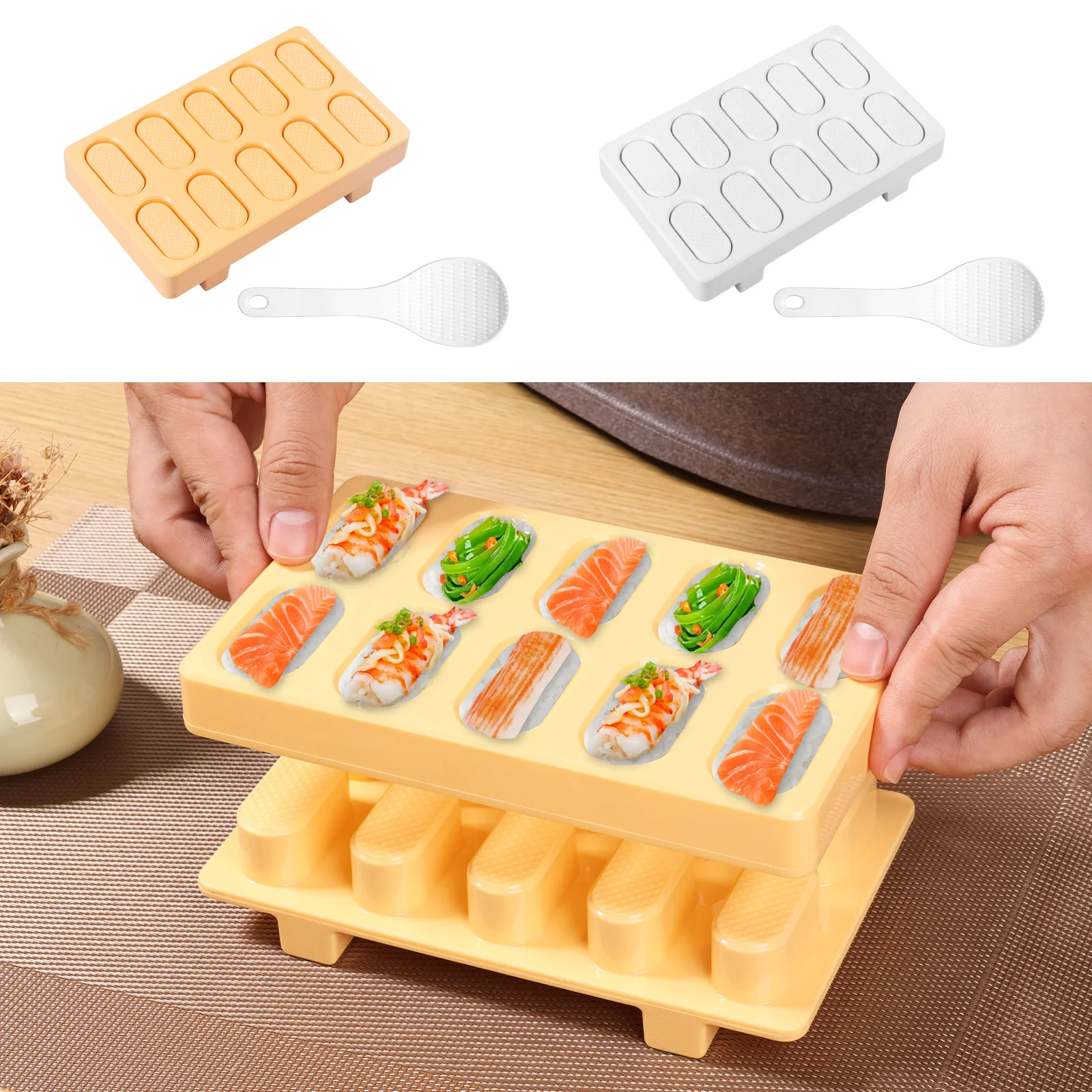 Sushi Rice Making Mold Plastic 10 Grid Rice Ball Mold Maker Nonstick Sushi Press Tool with Rice Spoon Easy Demold for Home
Sushi Rice Making Mold Plastic 10 Grid Rice Ball Mold Maker Nonstick Sushi Press Tool with Rice Spoon Easy Demold for Home