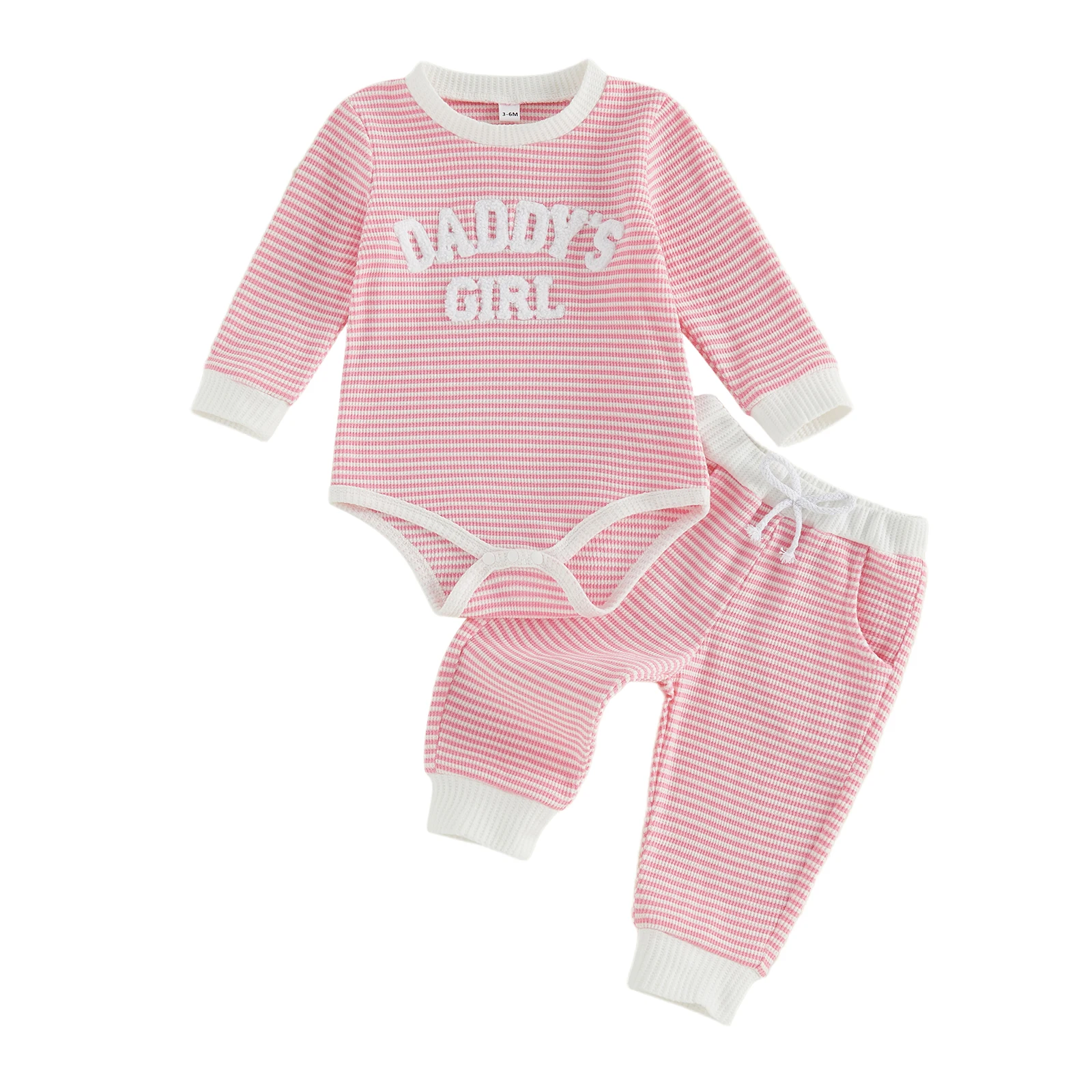Infant Baby Girls Outfit Long Sleeve Crew Neck Letters Embroidery Striped Print Romper and Elastic Waist Pants Set
Infant Baby Girls Outfit Long Sleeve Crew Neck Letters Embroidery Striped Print Romper and Elastic Waist Pants Set