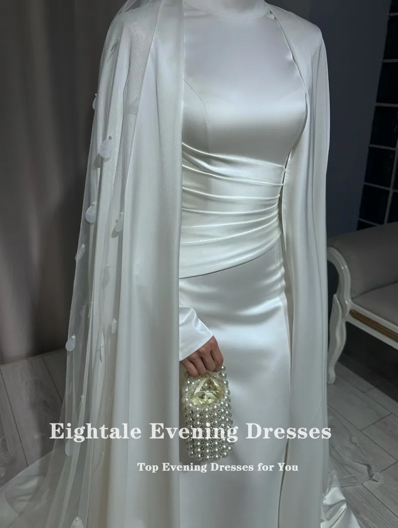 Eightale Arabic Wedding Dress High Neck Customized Ivory Satin Pleats Long Sleeves Bridal Gown Mermaid Bride Party Dress
Eightale Arabic Wedding Dress High Neck Customized Ivory Satin Pleats Long Sleeves Bridal Gown Mermaid Bride Party Dress