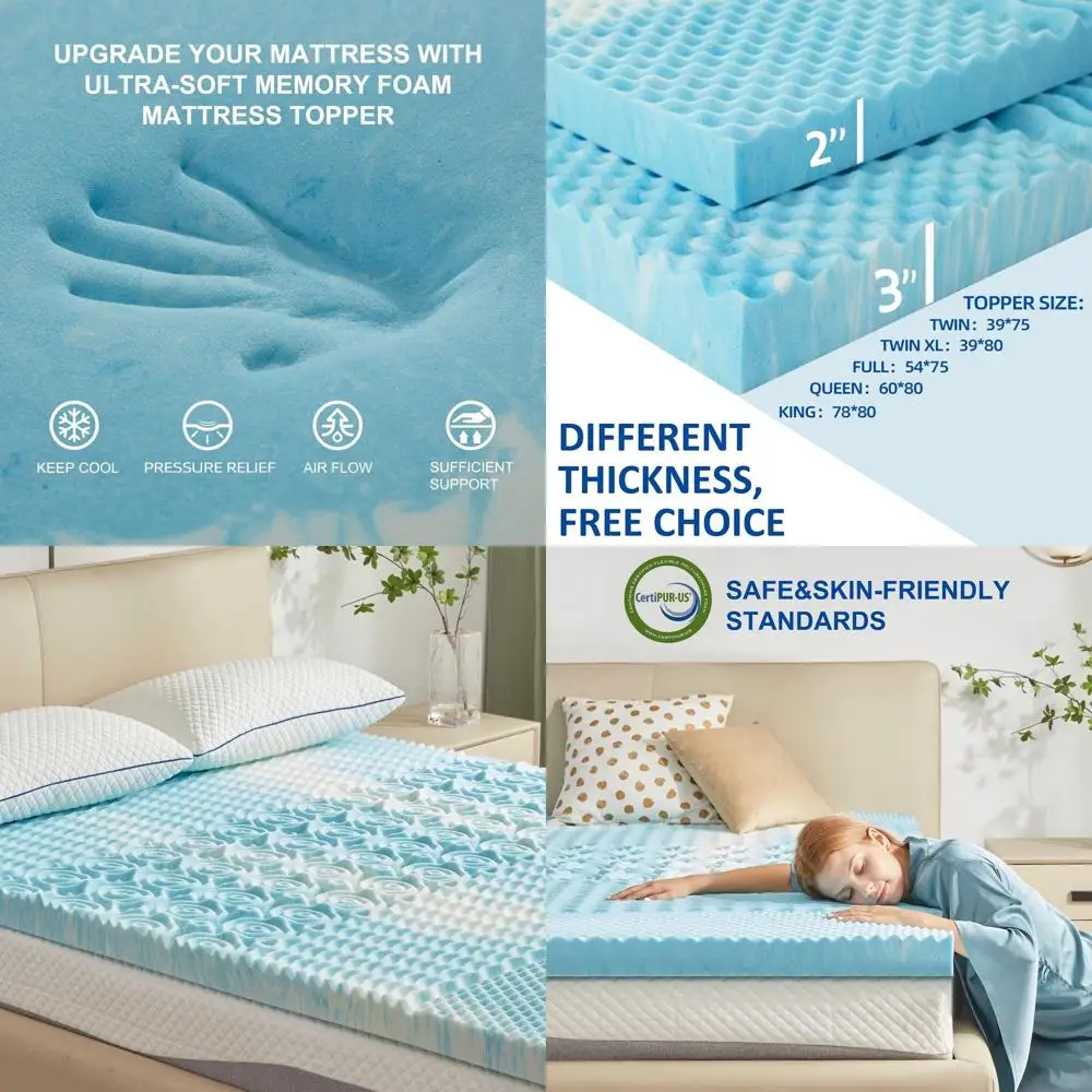 King Size 2 Inch 5-Zone Memory Foam Mattress Topper for Pressure Relief and Comfort
King Size 2 Inch 5-Zone Memory Foam Mattress Topper for Pressure Relief and Comfort