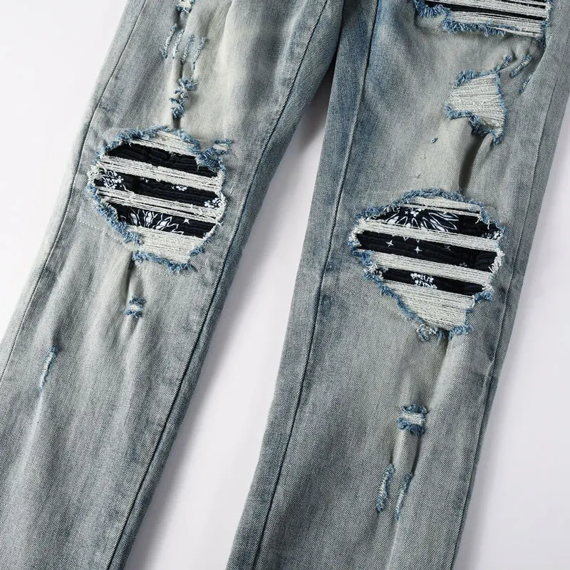 Street Designer Fashion Men Jeans Retro Blue Stretch Skinny Fit Ripped Jeans Men Bandanna Patched Y2K Hip Hop Brand Denim Pants
Street Designer Fashion Men Jeans Retro Blue Stretch Skinny Fit Ripped Jeans Men Bandanna Patched Y2K Hip Hop Brand Denim Pants