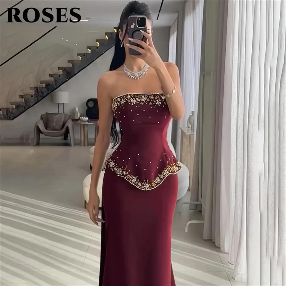 ROSES Burgundy Banquet Evening Dress Satin Formal Gown Fitted Slit Night Dresses Floor Length Prom Dresses Pearls Customized
ROSES Burgundy Banquet Evening Dress Satin Formal Gown Fitted Slit Night Dresses Floor Length Prom Dresses Pearls Customized