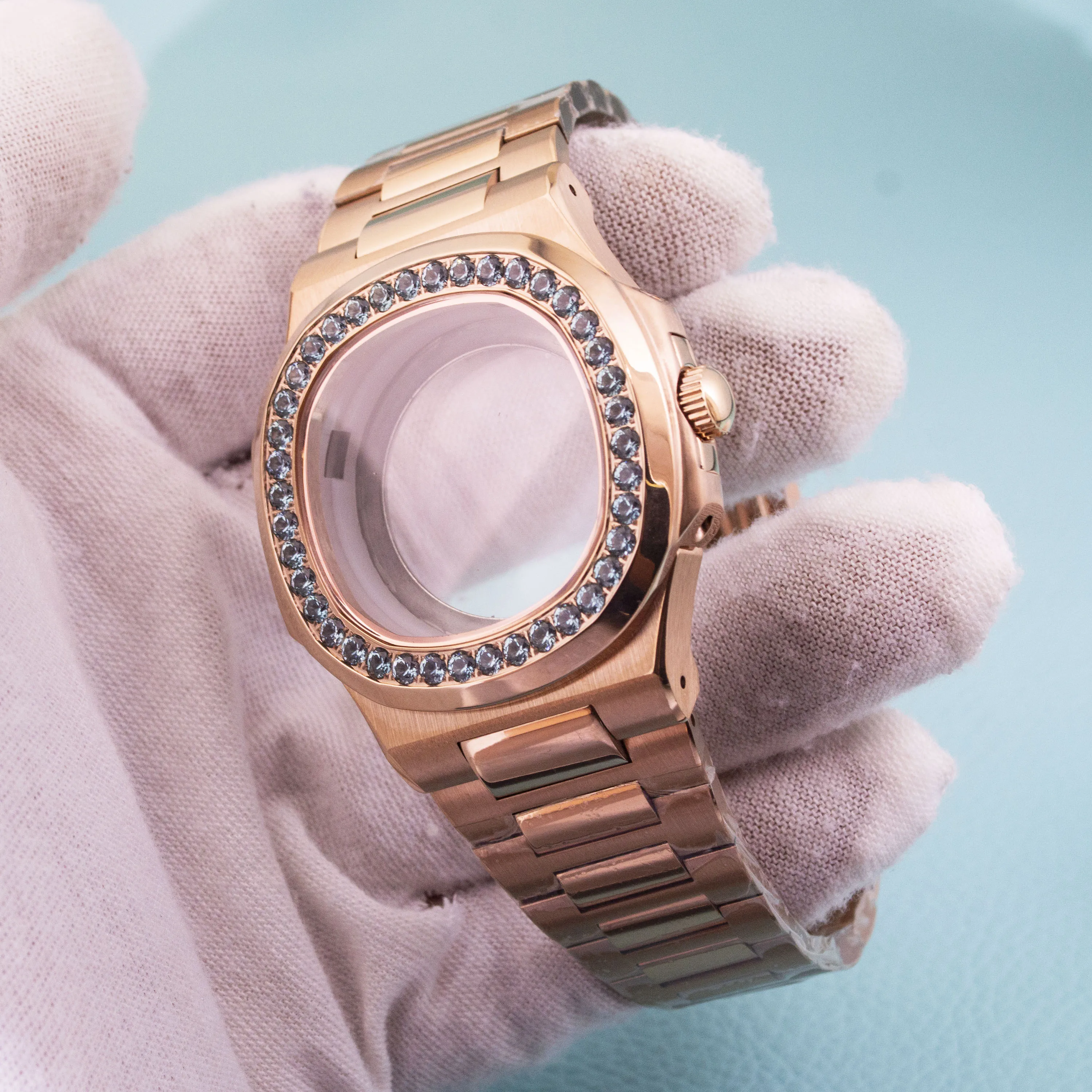 41MM Case Strap Diamonds Watch Case PVD Rose Case Stainless Steel Sapphire Glass For Nautilus NH35 NH36 NH38 Movement
41MM Case Strap Diamonds Watch Case PVD Rose Case Stainless Steel Sapphire Glass For Nautilus NH35 NH36 NH38 Movement