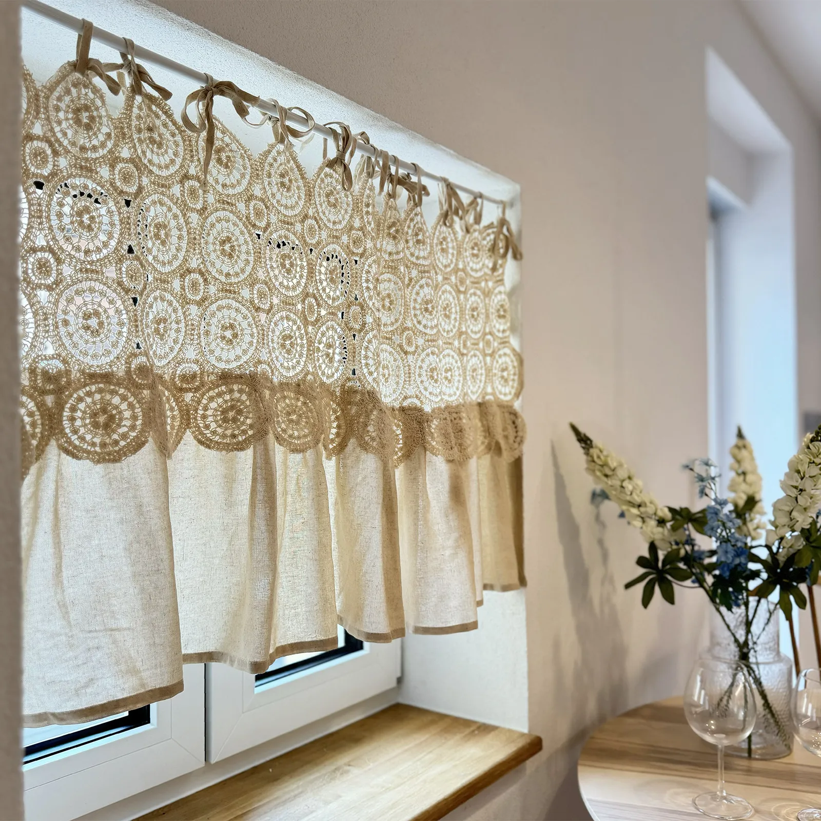 Handmade Crochet Valance Burlap French Lace Sheer Curtain Wabi-Sabi Rustic Farmhouse Kitchen Window Short Drapes for Home Decor
Handmade Crochet Valance Burlap French Lace Sheer Curtain Wabi-Sabi Rustic Farmhouse Kitchen Window Short Drapes for Home Decor
