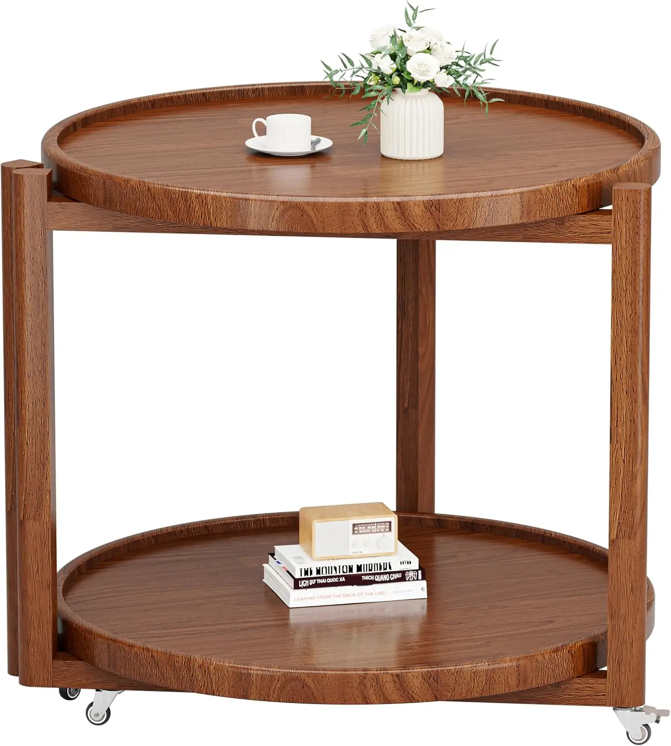 Rolling Side Table with Wheels, 2-Tier Solid Wood Round End Table with Storage Shelf, Mobile Wooden Nightstand for Small Spac
Rolling Side Table with Wheels, 2-Tier Solid Wood Round End Table with Storage Shelf, Mobile Wooden Nightstand for Small Spac