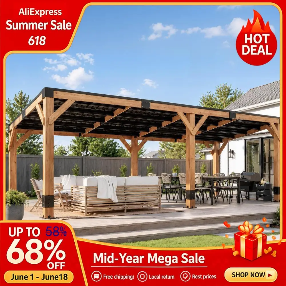 10 x 20 FT Spruce Wood Hardtop Gazebo with Sloped Galvanized Steel Roof, Heavy Duty Outdoor Pergola with Bar Shelf for Custom
10 x 20 FT Spruce Wood Hardtop Gazebo with Sloped Galvanized Steel Roof, Heavy Duty Outdoor Pergola with Bar Shelf for Custom
