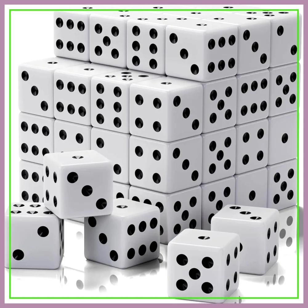 60 Pieces Standard Dice, 16mm Bulk White Opaque Black Pips Six Sided Dice Set for Board Games, Classroom Math, Group Events
60 Pieces Standard Dice, 16mm Bulk White Opaque Black Pips Six Sided Dice Set for Board Games, Classroom Math, Group Events