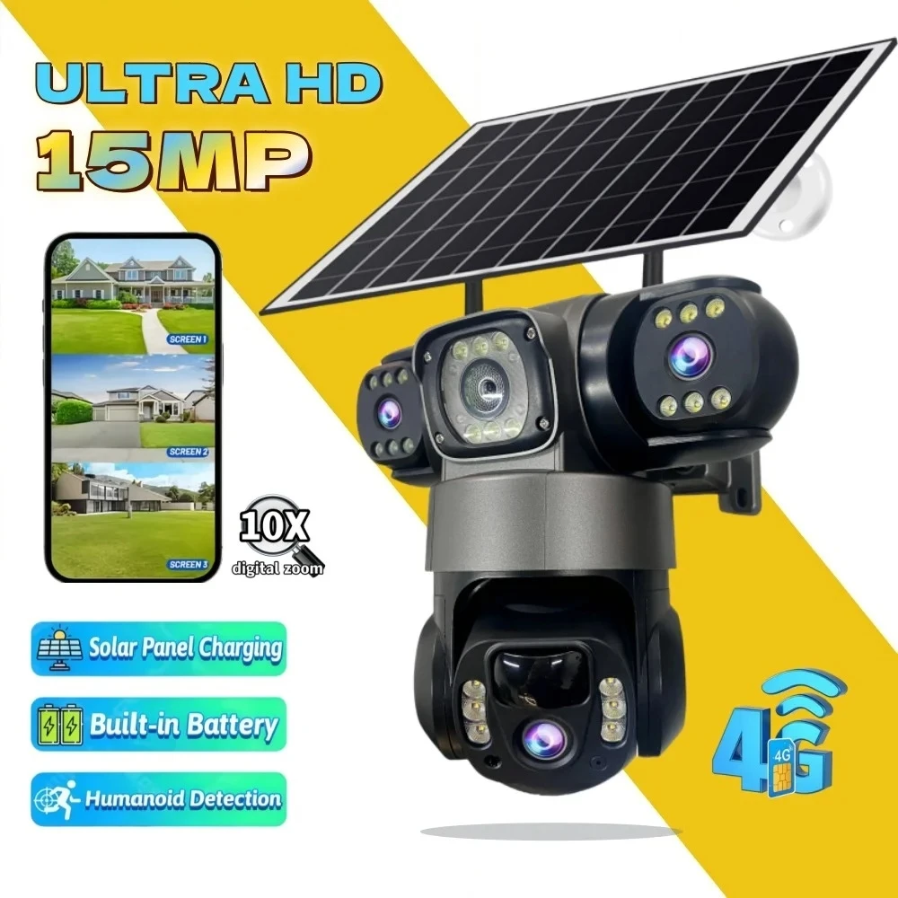 Solar Powered 4G LTE Wireless Security Camera, Outdoor Waterproof PTZ Camera with Triple Lens, AI Auto Tracking HD CCTV Surveill
Solar Powered 4G LTE Wireless Security Camera, Outdoor Waterproof PTZ Camera with Triple Lens, AI Auto Tracking HD CCTV Surveill