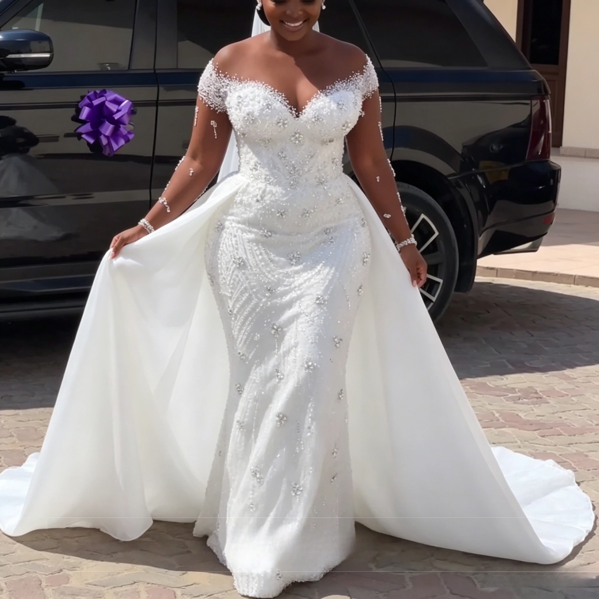 Customized Luxury OffShoulder Rhinestone Beaded Mermaid Wedding Dress Long Sleeve Detachable Train Bridal Gown Vestidos De Novia
Customized Luxury OffShoulder Rhinestone Beaded Mermaid Wedding Dress Long Sleeve Detachable Train Bridal Gown Vestidos De Novia