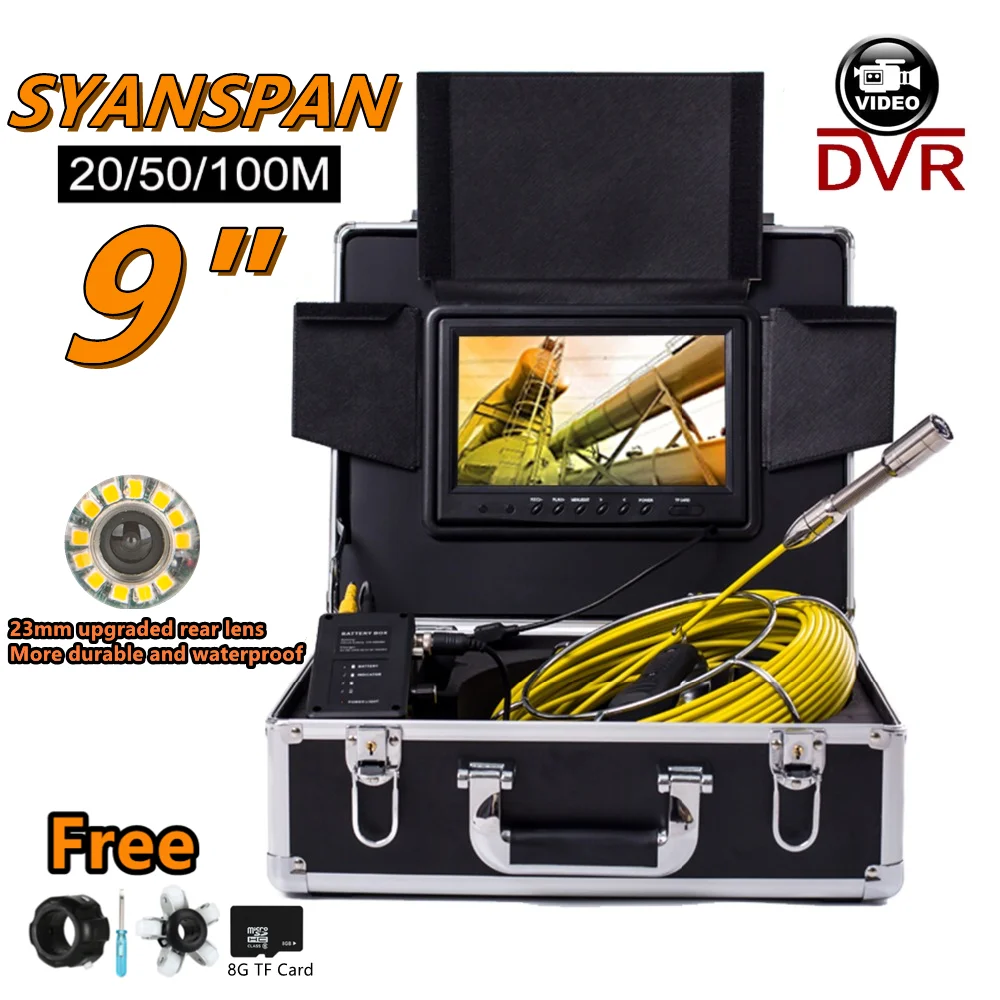 9" Monitor DVR Recording Function 20/30/50/100M SYANSPAN Pipe Inspection Camera IP68 Drain Sewer Pipeline Industrial Endoscope
9" Monitor DVR Recording Function 20/30/50/100M SYANSPAN Pipe Inspection Camera IP68 Drain Sewer Pipeline Industrial Endoscope