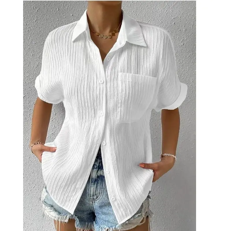Summer Office Lady Simplicity Elegant Trend Buttons Single Breasted Solid Color Short Sleeve Bright Easy Close to the People
Summer Office Lady Simplicity Elegant Trend Buttons Single Breasted Solid Color Short Sleeve Bright Easy Close to the People