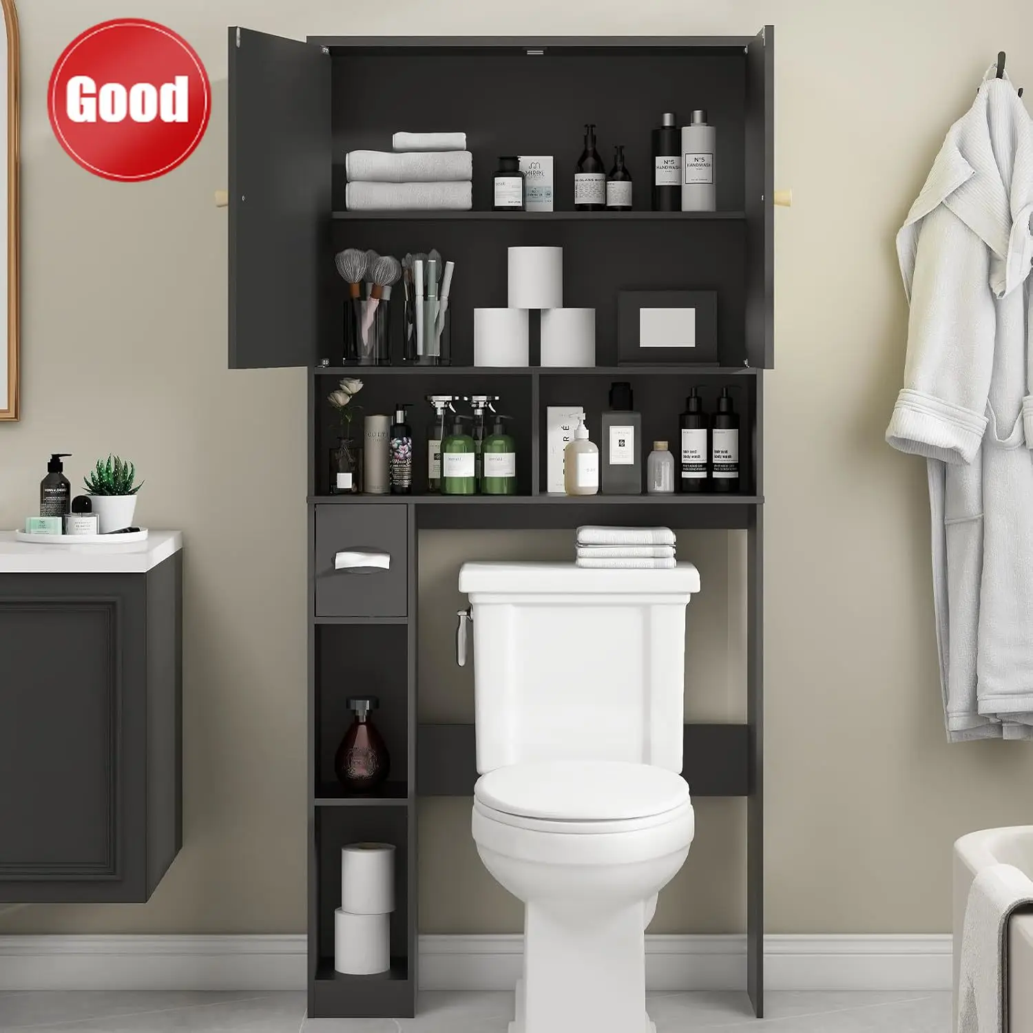 Rattan Toilet Storage Cabinet, Over Toilet Storage Wood Cabinet with 2 Doors & Toilet Paper Holder Stand, Bathroom Organizer Hom
Rattan Toilet Storage Cabinet, Over Toilet Storage Wood Cabinet with 2 Doors & Toilet Paper Holder Stand, Bathroom Organizer Hom