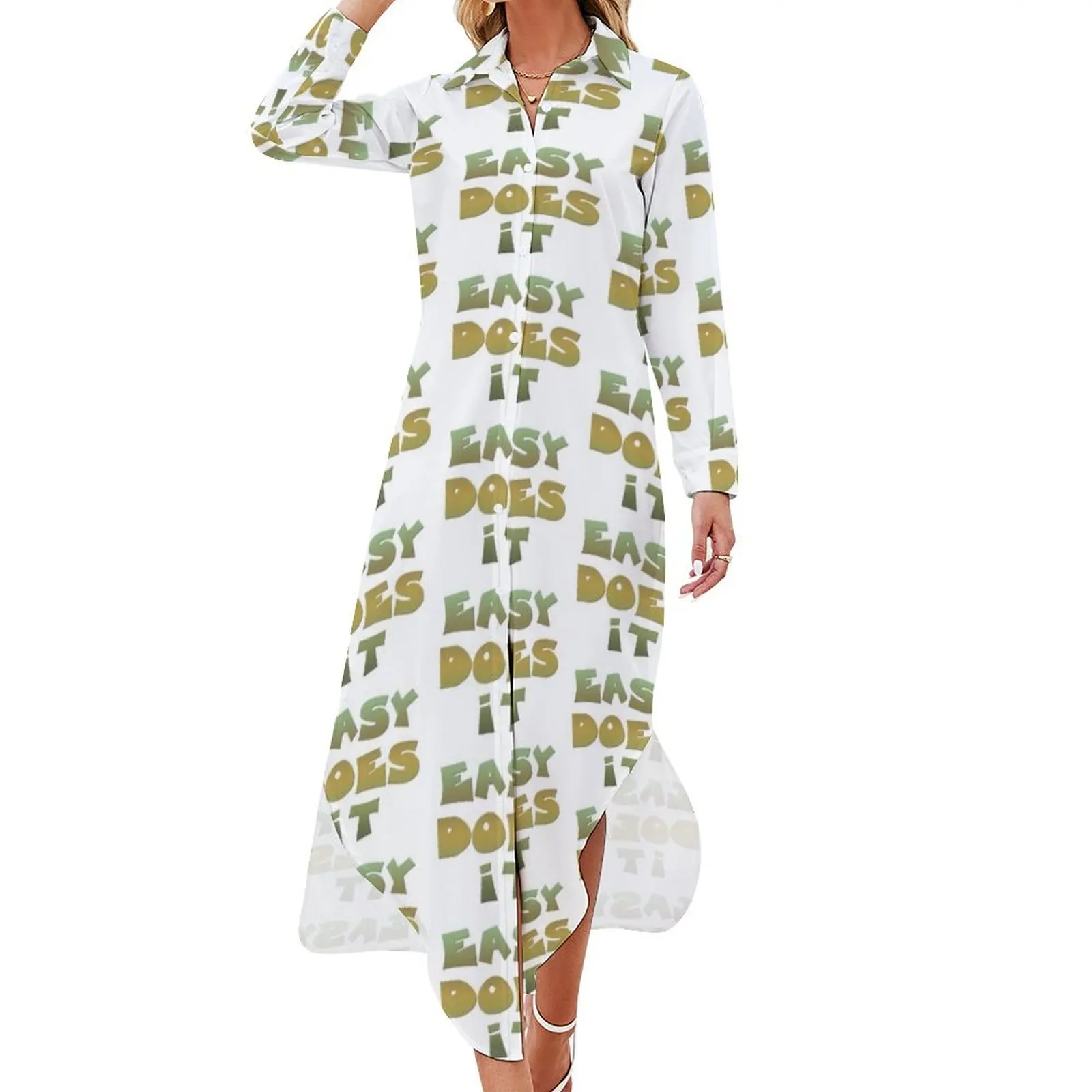 Easy Does It Slogan Quote Long Sleeved Shirt Dress african dresses for woman
Easy Does It Slogan Quote Long Sleeved Shirt Dress african dresses for woman