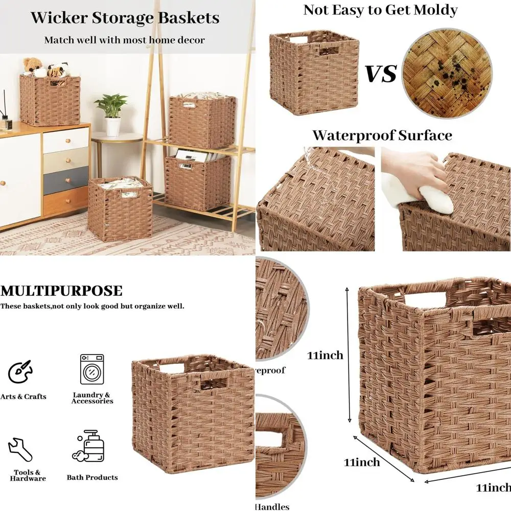 Collapsible Wicker Cube Baskets Set, 4-Piece, 11x11x11, for Storage and Organization, Brown
Collapsible Wicker Cube Baskets Set, 4-Piece, 11x11x11, for Storage and Organization, Brown