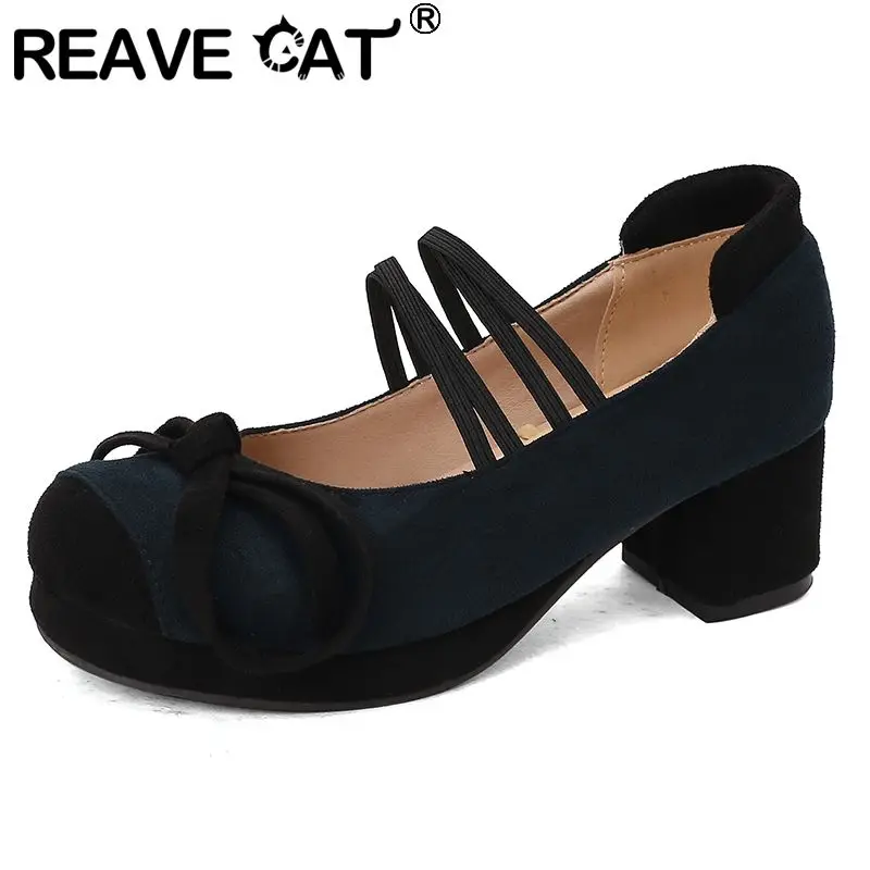 REAVE CAT Flock Замшевые женские туфли-лодочки для отдыха с круглым носком на блочном каблуке 5 см, платформа 1,5 см, разноцветные слипоны с бантом, большой размер 48 49 50
REAVE CAT Flock Замшевые женские туфли-лодочки для отдыха с круглым носком на блочном каблуке 5 см, платформа 1,5 см, разноцветные слипоны с бантом, большой размер 48 49 50