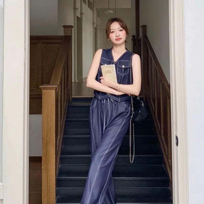 Women's Pants Two Piece Set Wide Leg Top and Bottom Korean Style Aesthetic Casual Elegant New Matching Full Chic Ladies Trouser
Women's Pants Two Piece Set Wide Leg Top and Bottom Korean Style Aesthetic Casual Elegant New Matching Full Chic Ladies Trouser