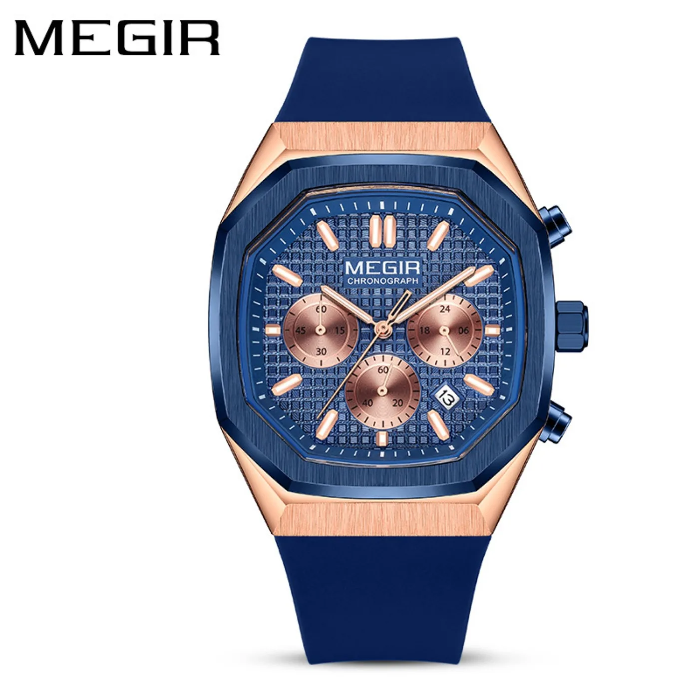 MEGIR Green Gold Quartz Watch Men Chronograph Sport Wristwatch with Luminous Hands Silicone Strap Date 24-hour Octagon Case
MEGIR Green Gold Quartz Watch Men Chronograph Sport Wristwatch with Luminous Hands Silicone Strap Date 24-hour Octagon Case