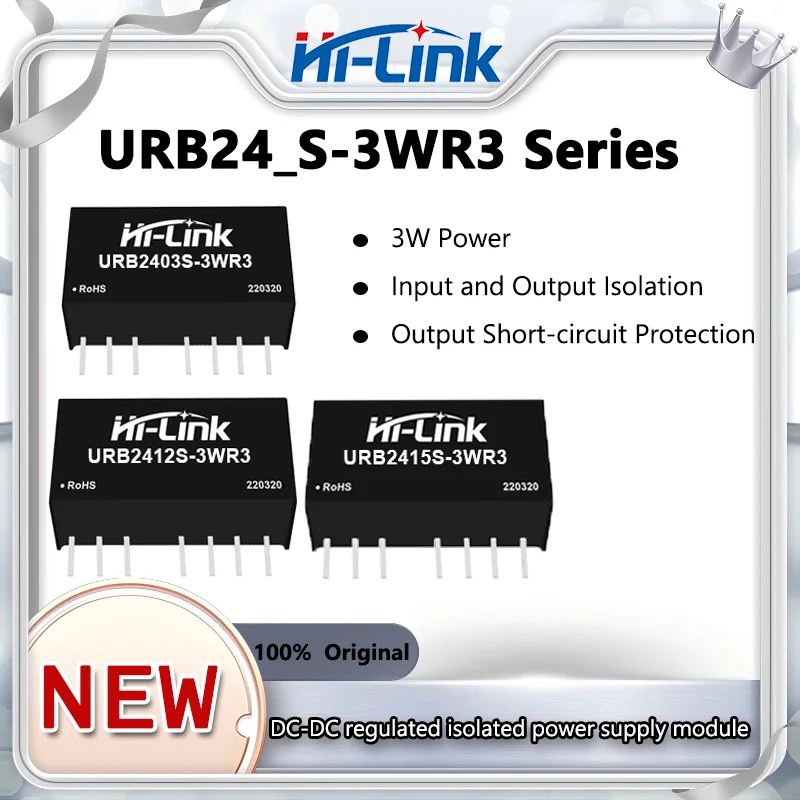 Hi-Link URB2405S-3WR3 URB2403/09/12/15/24S-3WR3 DC to DC 24V to 3.3V/5V/9V//12V/15V/24V Isolation Voltage Power Module Converter
Hi-Link URB2405S-3WR3 URB2403/09/12/15/24S-3WR3 DC to DC 24V to 3.3V/5V/9V//12V/15V/24V Isolation Voltage Power Module Converter