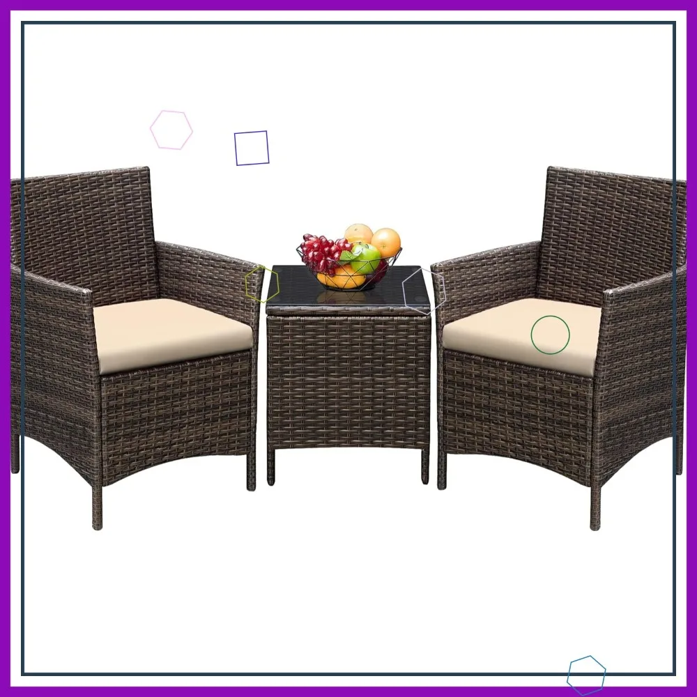 3-Piece Patio Furniture Set: PE Rattan Wicker Chairs with Cushions & Glass Coffee Table, Brown Beige for Garden Backyard Porch
3-Piece Patio Furniture Set: PE Rattan Wicker Chairs with Cushions & Glass Coffee Table, Brown Beige for Garden Backyard Porch