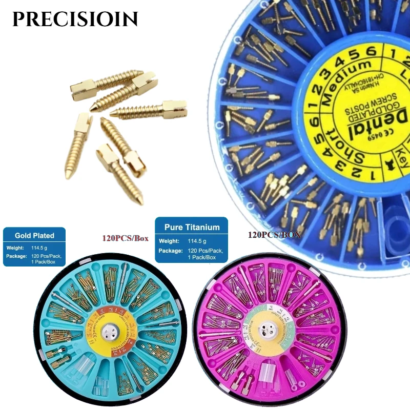 120PCS /Box Dental Screw Post Dental Golden Plated Screw Post Endodontic Conical TITANIUM Screw Posts for Dentist Tool
120PCS /Box Dental Screw Post Dental Golden Plated Screw Post Endodontic Conical TITANIUM Screw Posts for Dentist Tool