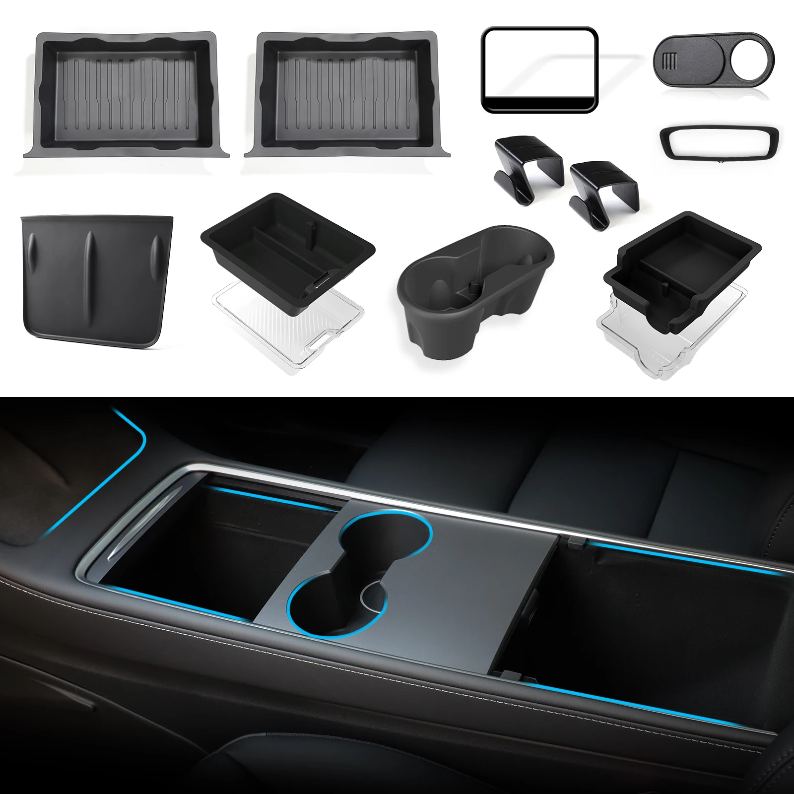 For Tesla Model Y Car Storage Box Under Seat Storage Trays Center Console Cup Holder Organizer Accessories 11pcs/set 2021-2024
For Tesla Model Y Car Storage Box Under Seat Storage Trays Center Console Cup Holder Organizer Accessories 11pcs/set 2021-2024
